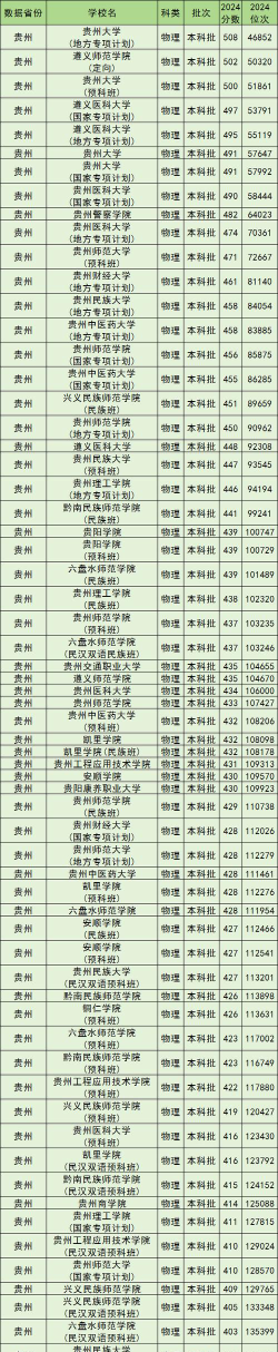 贵州物理类206分能考哪些大学