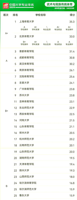 2024中国十大武术学院排名