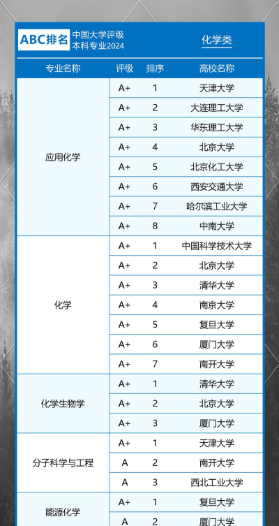 2024年化学类型大学排名