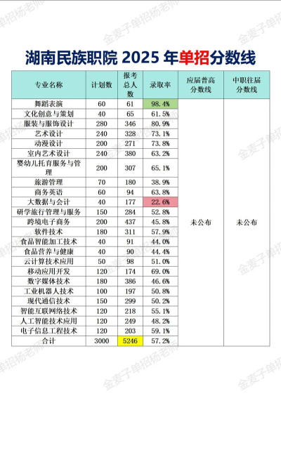 多少分能被湖南民族职业学院录取